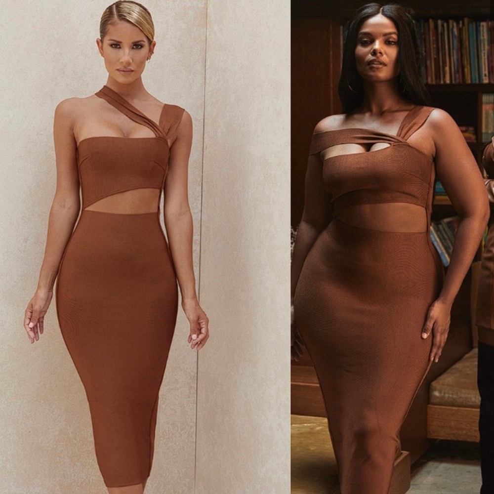 House of Cb Aina Bandage Tan Brown Cutout Dress